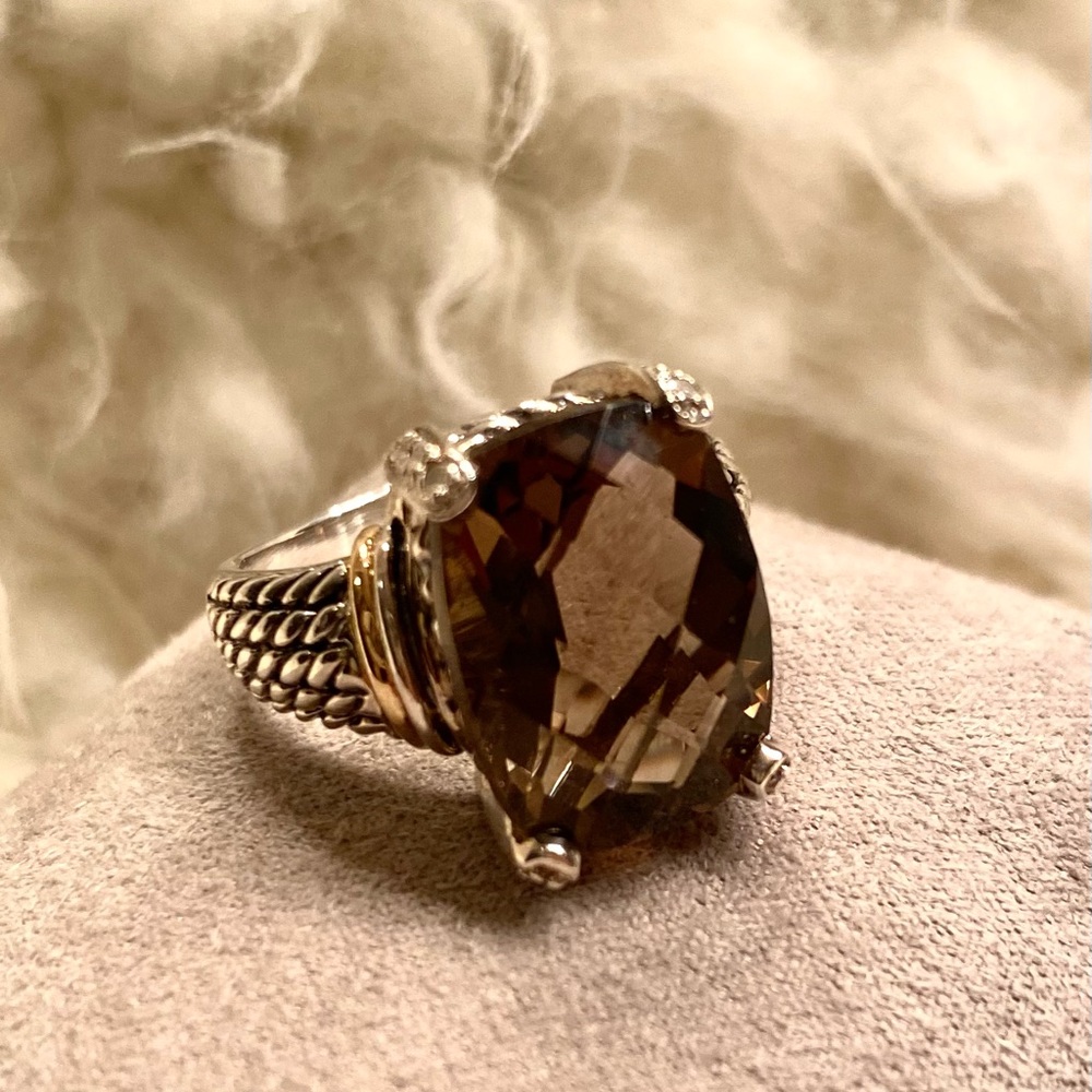 Sterling Silver Diamond & Smoky Quartz Ring
